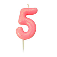 Age 5 Glitter Numeral Moulded Pick Candle Pink