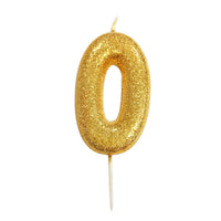 Age 0 Glitter Numeral Moulded Pick Candle Gold