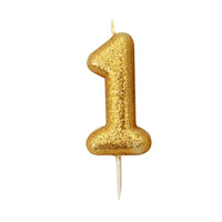 Age 1 Glitter Numeral Moulded Pick Candle Gold