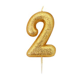 Age 2 Glitter Numeral Moulded Pick Candle Gold