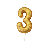 Age 3 Glitter Numeral Moulded Pick Candle Gold