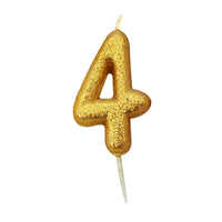 Age 4 Glitter Numeral Moulded Pick Candle Gold