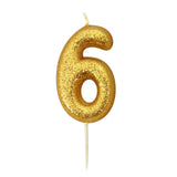 Age 6 Glitter Numeral Moulded Pick Candle Gold