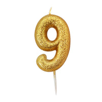 Age 9 Glitter Numeral Moulded Pick Candle Gold