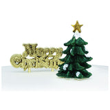 Green Tree Resin Cake Topper & Gold Merry Christmas Motto