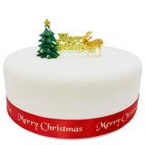 Resin Tree, Plastic Reindeer Cake Toppers & Gold Merry Christmas Motto