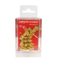 Gold Small Tree Resin Cake Topper & Gold Merry Christmas Motto Luxury Boxed