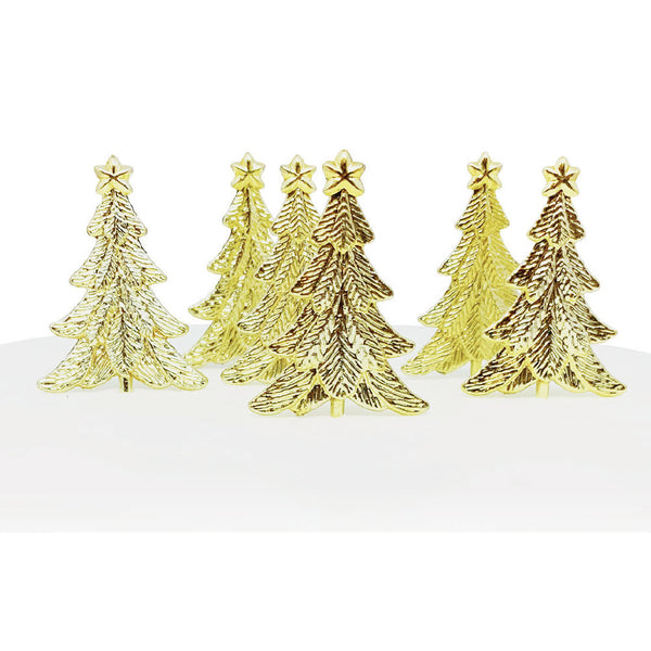 Festive Tree Plastic Cake Topper Picks Gold