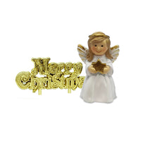 Nativity Angel Resin Cake Topper & Gold Merry Christmas Motto