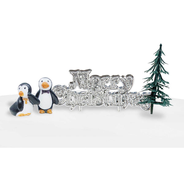 Silver Penguin Scene Cake Decorating Kit