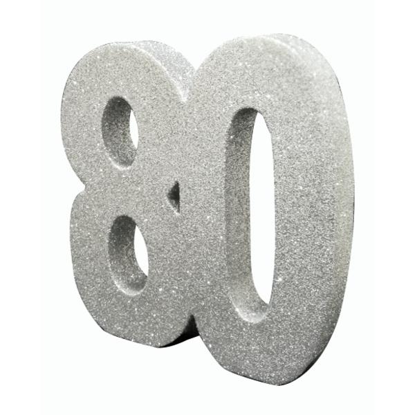 Number 80 Glitter Table Decoration Silver