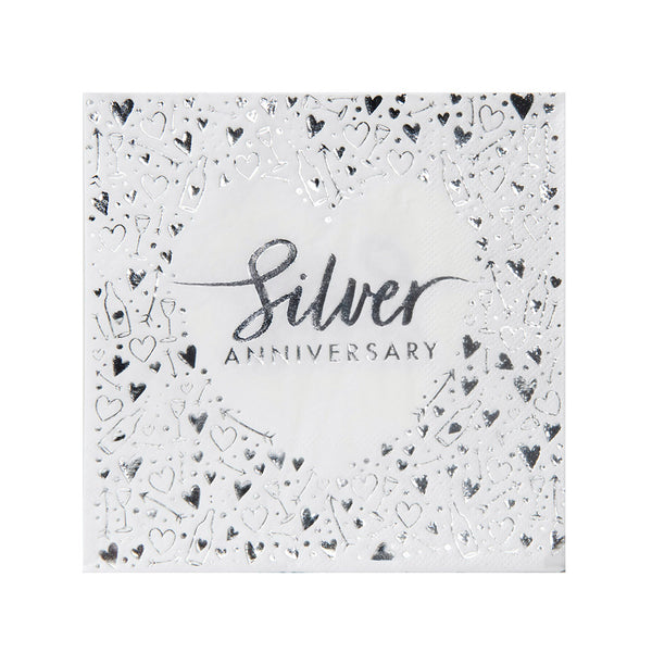 Silver Anniversary Lunch Napkins 3 ply Foil Stamped