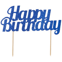 Glitter Happy Birthday Cake Topper Blue