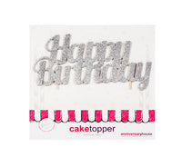 Glitter Happy Birthday Cake Topper Silver