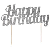 Glitter Happy Birthday Cake Topper Silver