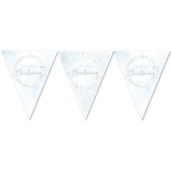 Blue On Your Christening Paper Flag Bunting Foil Stamped