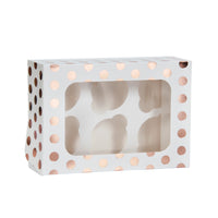 Rose Gold Polka Dot Cupcake Box for 6 Cupcakes Foil