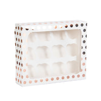 Rose Gold Polka Dot Cupcake Box for 12 Cupcakes Foil