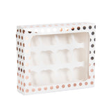 Rose Gold Polka Dot Cupcake Box for 12 Cupcakes Foil