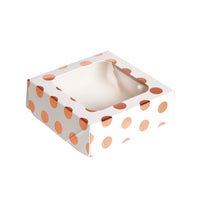 Rose Gold Polka Dot Small Square Treat Boxes with Window Foil