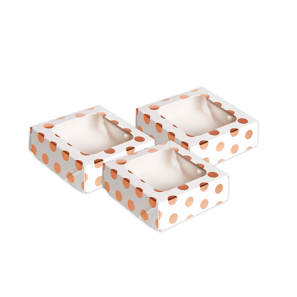 Rose Gold Polka Dot Small Square Treat Boxes with Window Foil