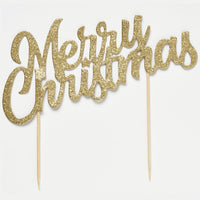 Glitter Merry Christmas Cake Topper Gold