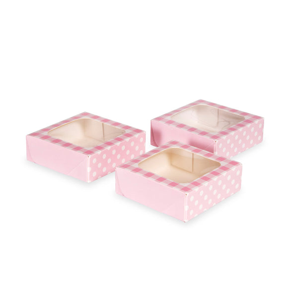 Pink Gingham Small Square Treat Boxes with Window