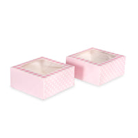 Pink Gingham Square Treat Boxes with Window