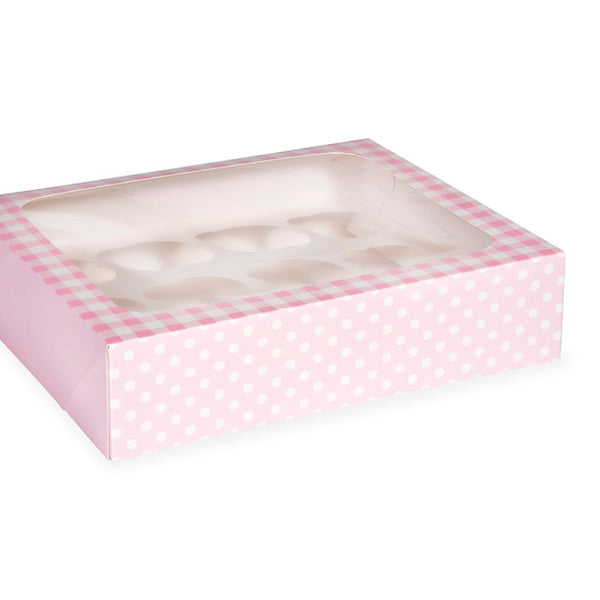 Pink Gingham Cupcake Box for 12 Cupcakes