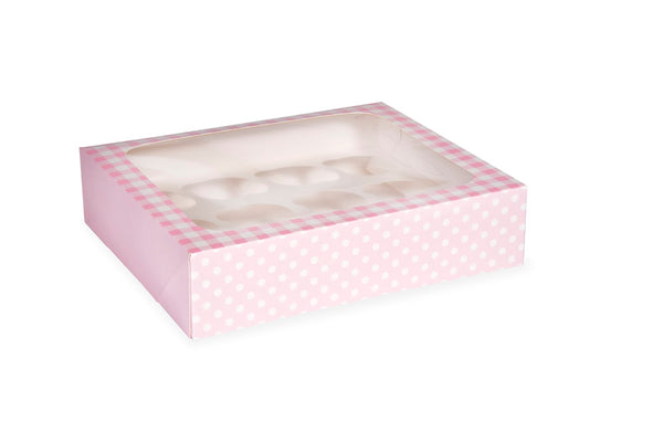 Pink Gingham Cupcake Box for 12 Cupcakes