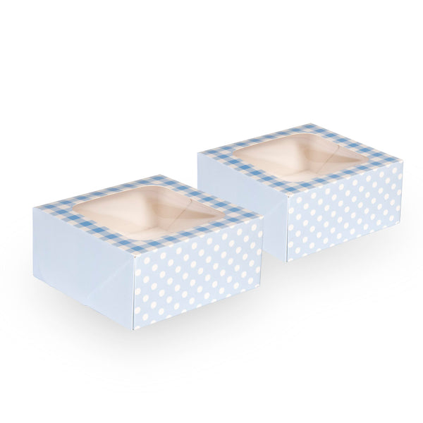 Blue Gingham Square Treat Boxes with Window