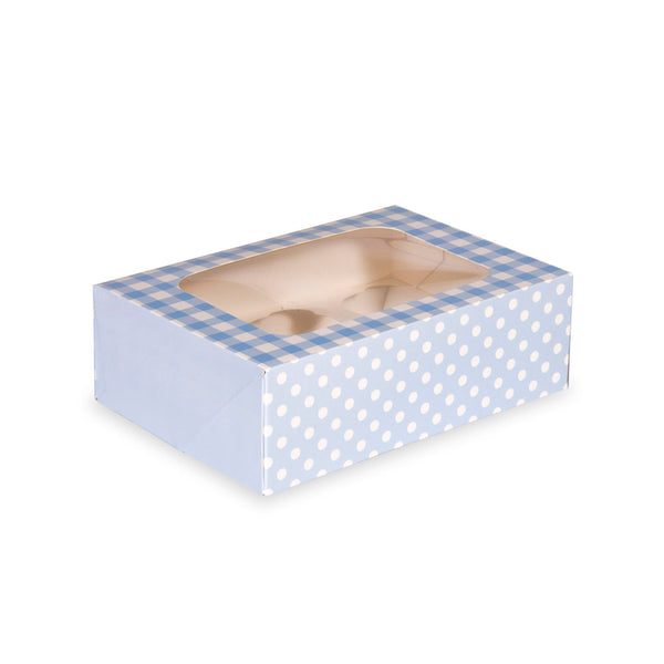 Blue Gingham Cupcake Box for 6 Cupcakes