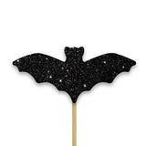 Halloween Glitter Bat Cupcake Toppers Black