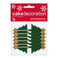 Glitter Christmas Tree Cupcake Toppers Green