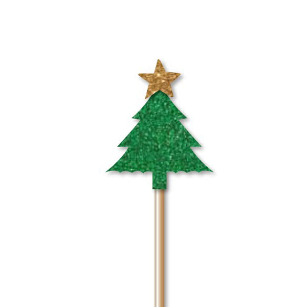 Glitter Christmas Tree Cupcake Toppers Green