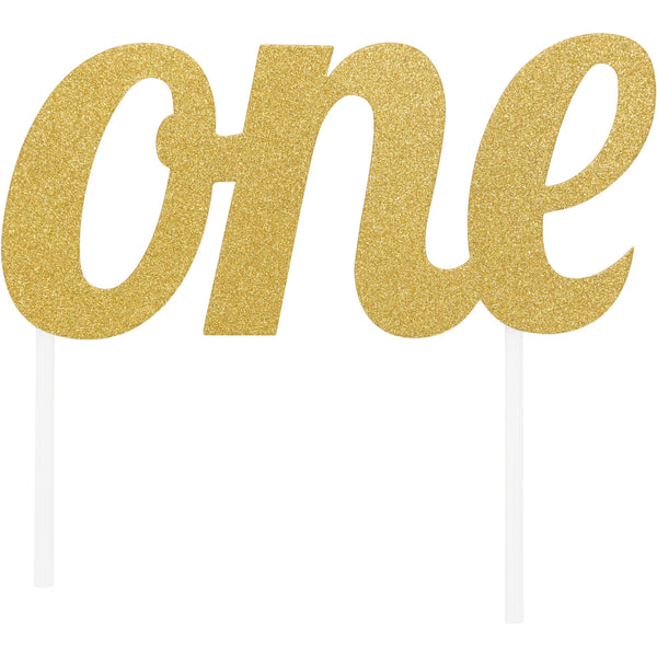 Milestone Glitter One Birthday Cake Topper Gold