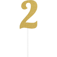 Number 2 Glitter Cake Topper Gold