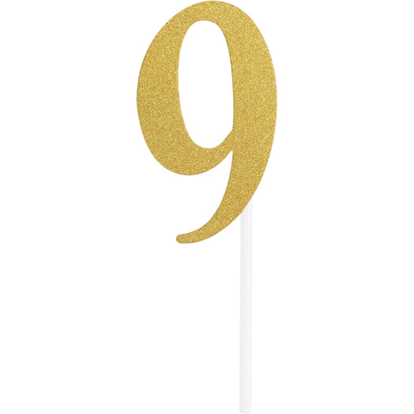 Number 9 Glitter Cake Topper Gold